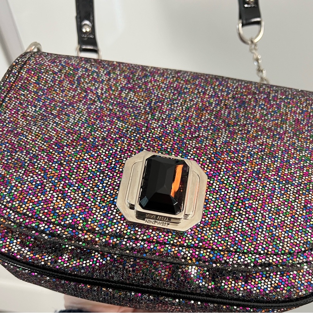 Nine West Multicolor Glitter Shimmer Crossbody/Shoulder Bag – Silver Hardware